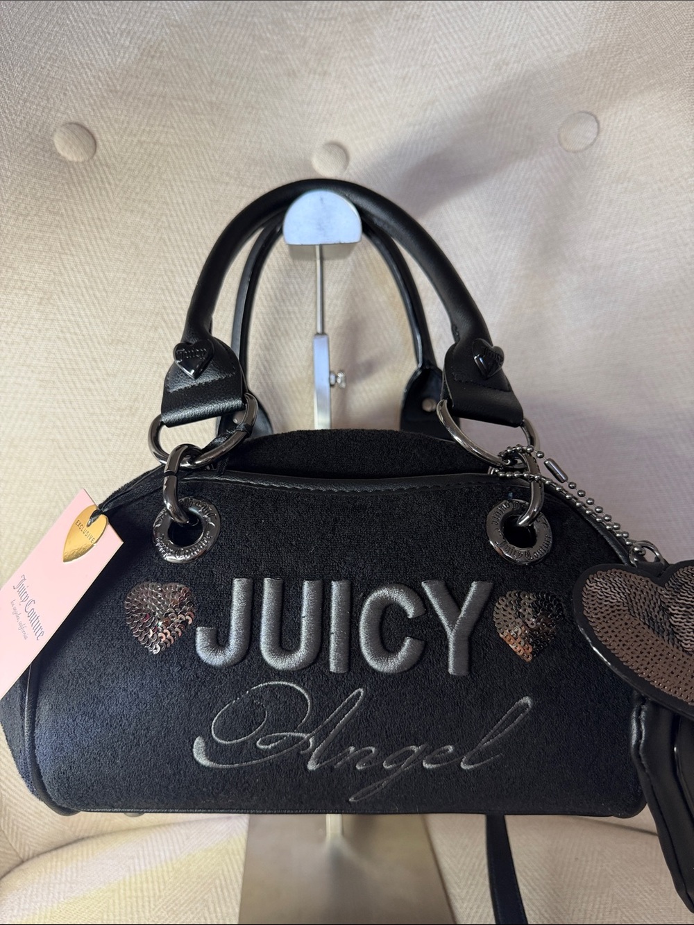 Juicy Couture Angel Black Mini Satchel with Sequin Hearts